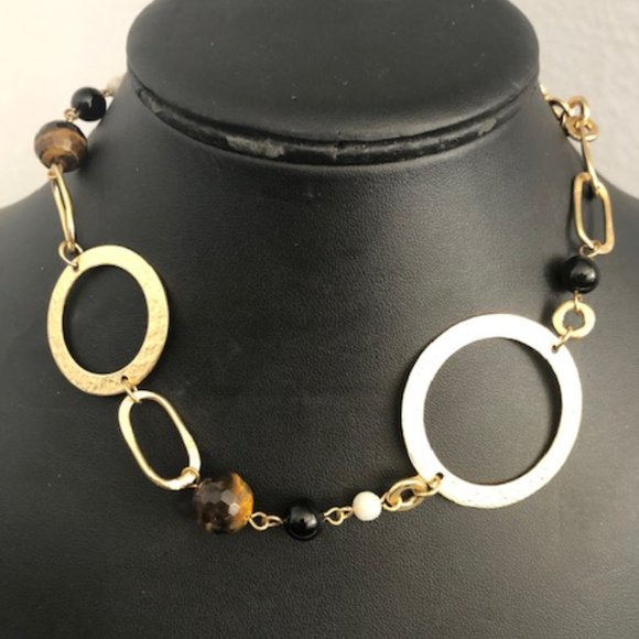 Stephanie Kantis Artisan Modernist Tigers Eye Chain LOVE Necklace 18